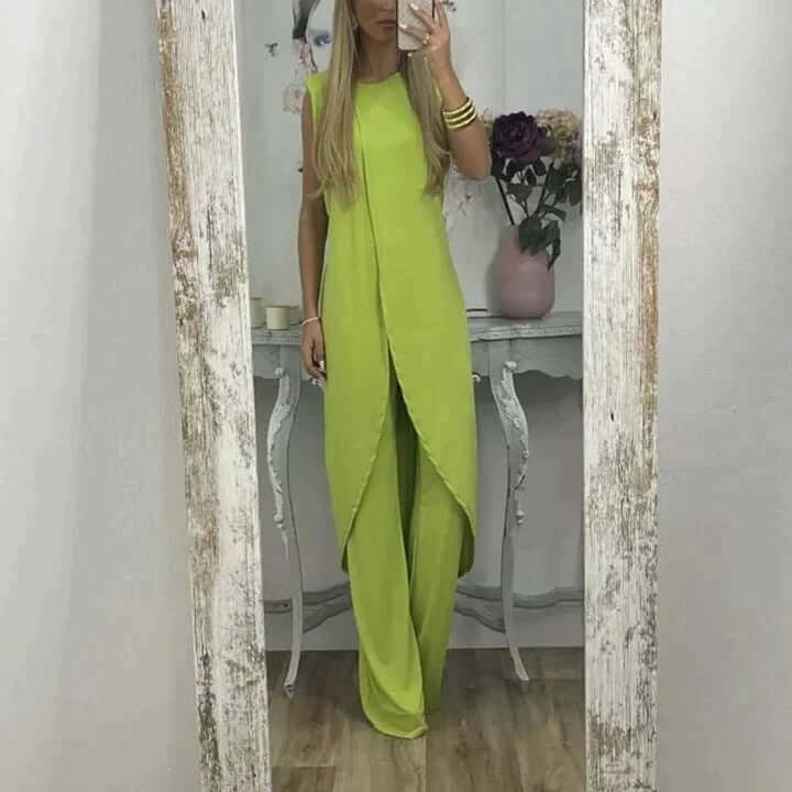 "Women's elegant two-piece set in soft cotton with chic design, versatile colors, perfect for casual or formal occasions."
