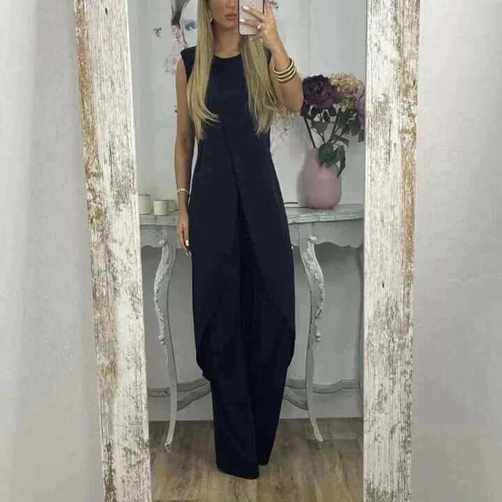 "Women's elegant two-piece set in soft cotton with chic design, versatile colors, perfect for casual or formal occasions."