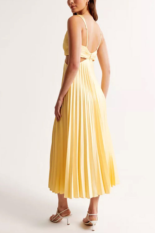 "Women's elegant V-neck pleated maxi dress with sleek design and flowing skirt, ideal for formal occasions."