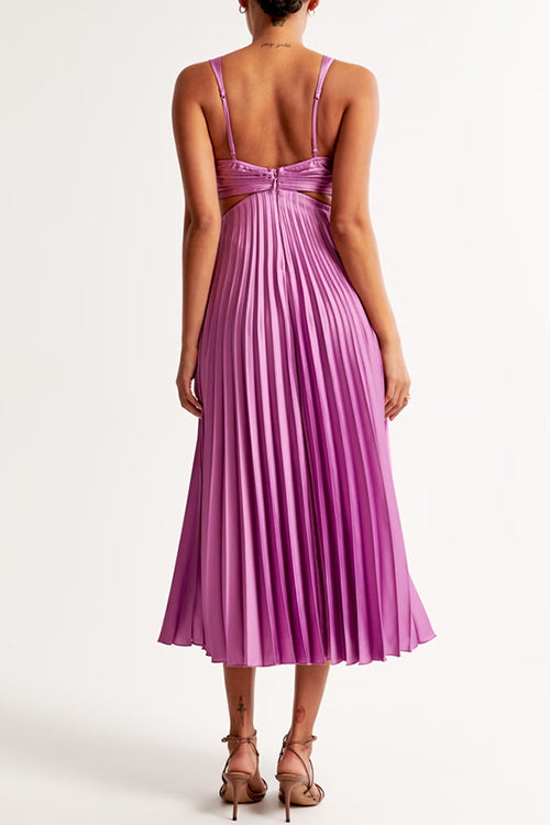 "Women's elegant V-neck pleated maxi dress with sleek design and flowing skirt, ideal for formal occasions."