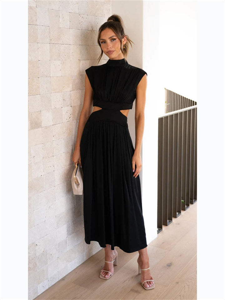 "Women's flowy summer Vespera dress, lightweight and elegant, showing a flattering silhouette for chic sunny day style."