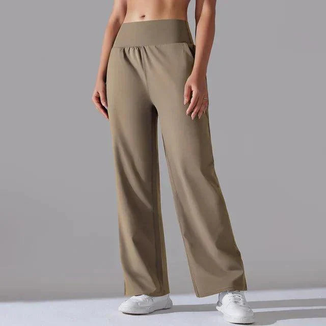 Women's high-waist wide-leg yoga pants; chic flared fit; soft, breathable fabric; ideal for yoga, gym, or casual wear.