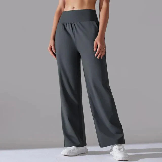 Women's high-waist wide-leg yoga pants; chic flared fit; soft, breathable fabric; ideal for yoga, gym, or casual wear.