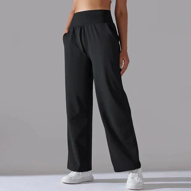 Women's high-waist wide-leg yoga pants; chic flared fit; soft, breathable fabric; ideal for yoga, gym, or casual wear.
