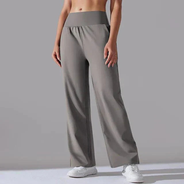 Women's high-waist wide-leg yoga pants; chic flared fit; soft, breathable fabric; ideal for yoga, gym, or casual wear.