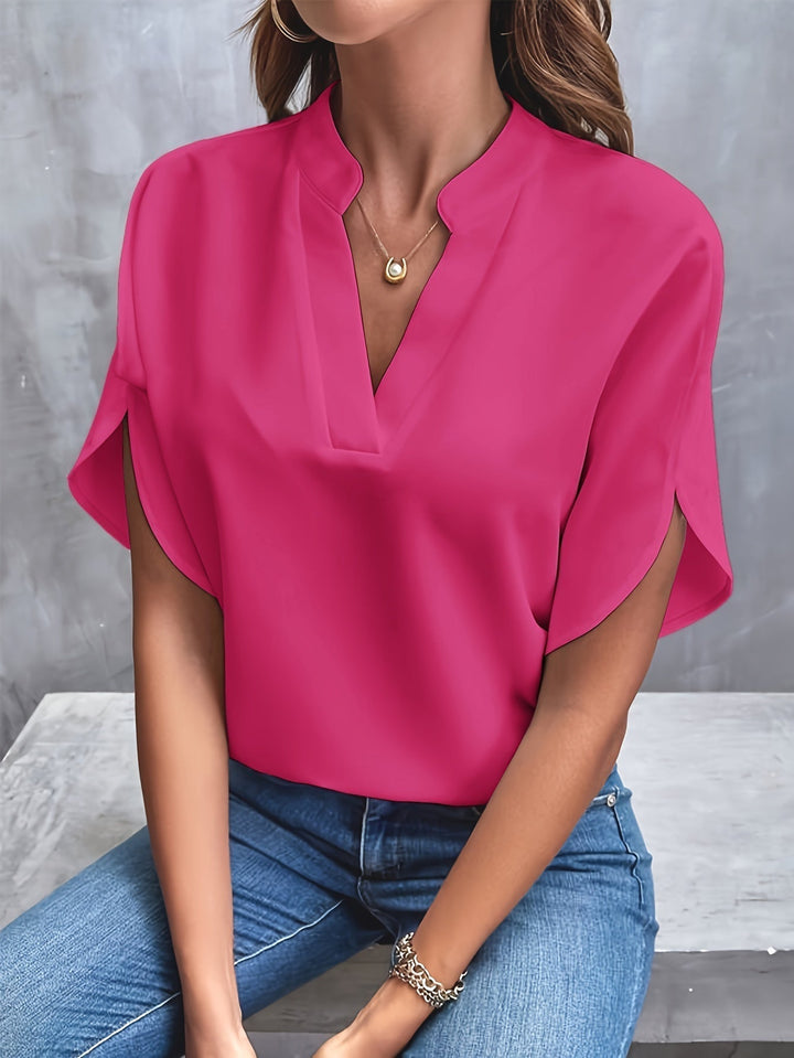 "Women's lightweight elegant blouse with soft drape, relaxed fit, and classic collar, ideal for casual or formal wear."