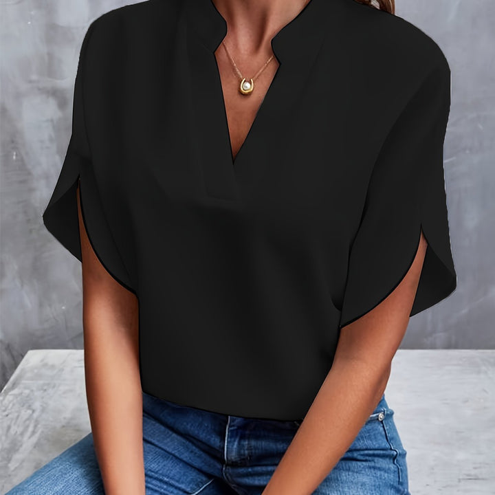 "Women's lightweight elegant blouse with soft drape, relaxed fit, and classic collar, ideal for casual or formal wear."