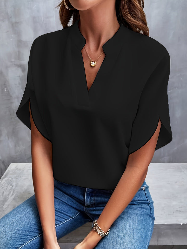 "Women's lightweight elegant blouse with soft drape, relaxed fit, and classic collar, ideal for casual or formal wear."