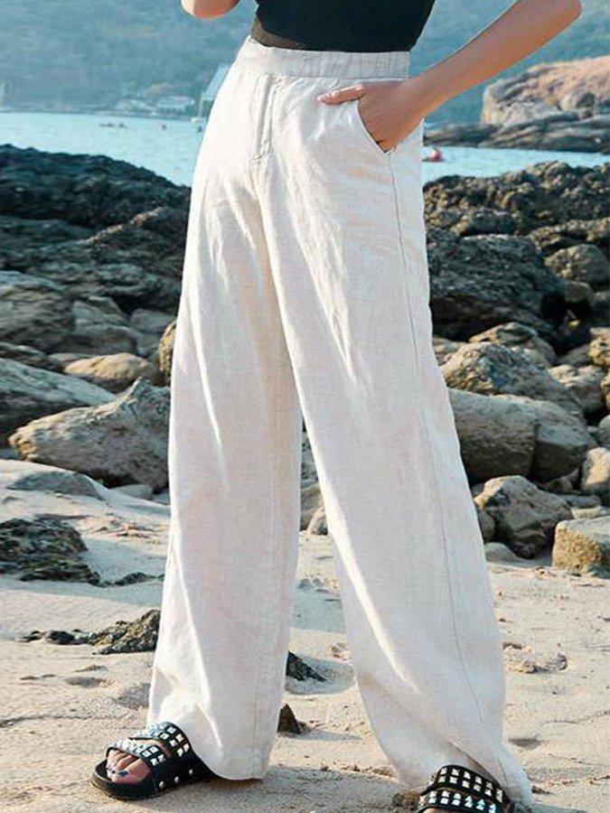 Women's linen trousers, lightweight casual fit, light linen blend, relaxed fit, perfect for warm days and chic occasions.