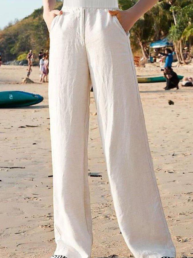 Women's linen trousers, lightweight casual fit, light linen blend, relaxed fit, perfect for warm days and chic occasions.