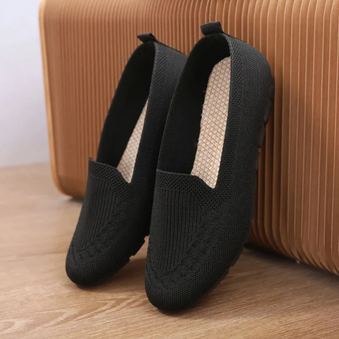 Women's orthopedic flat shoes, pink, breathable mesh, non-slip sole, ergonomic, comfortable, stylish, lightweight design.