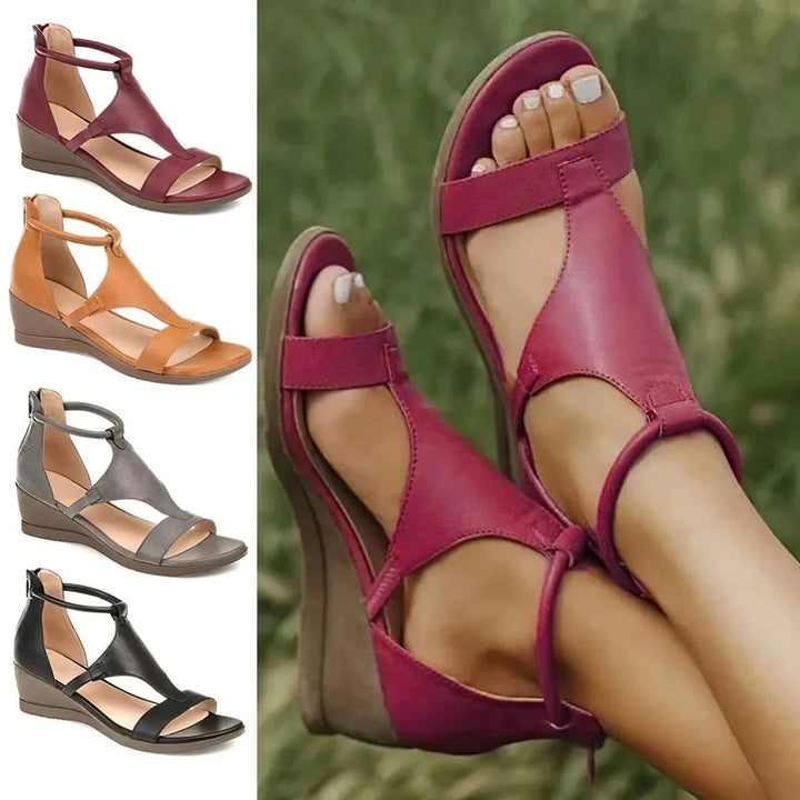 Women's orthopedic sandals with ergonomic design, adjustable Velcro strap, breathable material, and shock-absorbing sole.