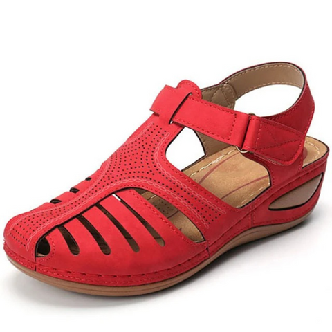 Women's Roman-Style Orthopedic Sandals, blue, ergonomic fit, PU leather, anti-slip sole, Velcro straps, lightweight design.