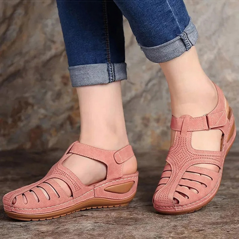 Women's Roman-Style Orthopedic Sandals, blue, ergonomic fit, PU leather, anti-slip sole, Velcro straps, lightweight design.