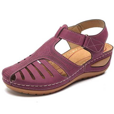 Women's Roman-Style Orthopedic Sandals, blue, ergonomic fit, PU leather, anti-slip sole, Velcro straps, lightweight design.