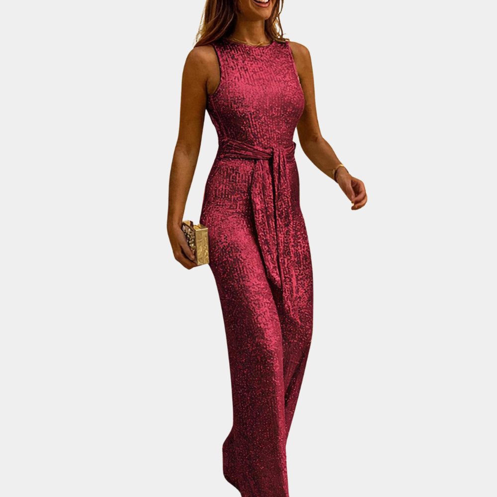 Women's sequined jumpsuit with tailored fit, sparkling sequins, alluring silhouette, perfect for parties or special occasions