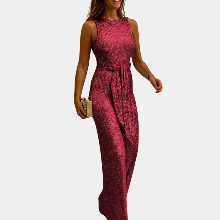 Women's sequined jumpsuit with tailored fit, sparkling sequins, alluring silhouette, perfect for parties or special occasions
