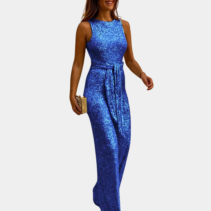 Women's sequined jumpsuit with tailored fit, sparkling sequins, alluring silhouette, perfect for parties or special occasions