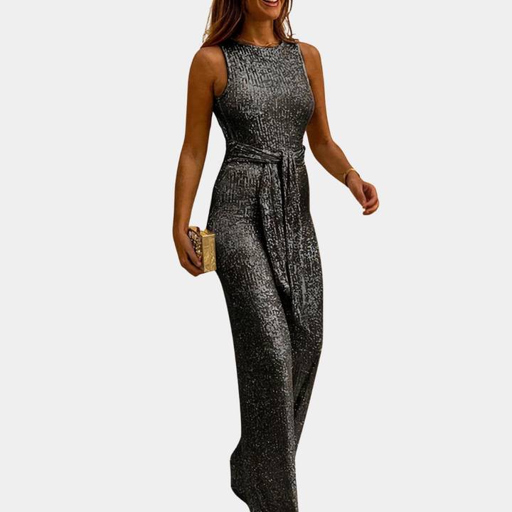 Women's sequined jumpsuit with tailored fit, sparkling sequins, alluring silhouette, perfect for parties or special occasions