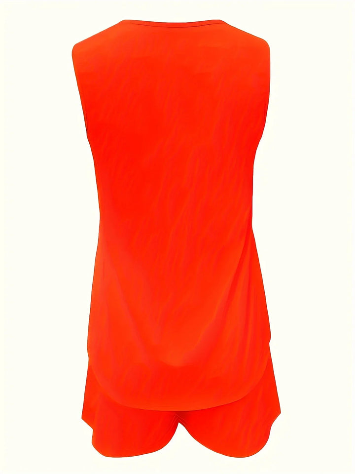 "Women's sleeveless romper with ring strap, pockets; elegant summer jumpsuit, lightweight fabric for chic, relaxed outings."