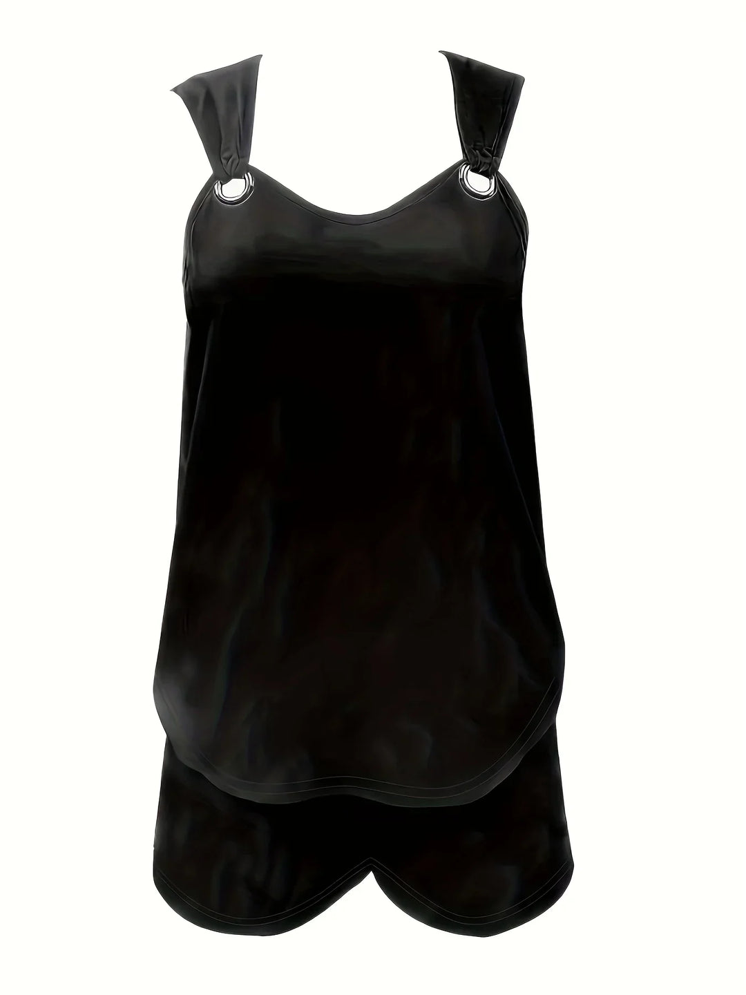 "Women's sleeveless romper with ring strap, pockets; elegant summer jumpsuit, lightweight fabric for chic, relaxed outings."