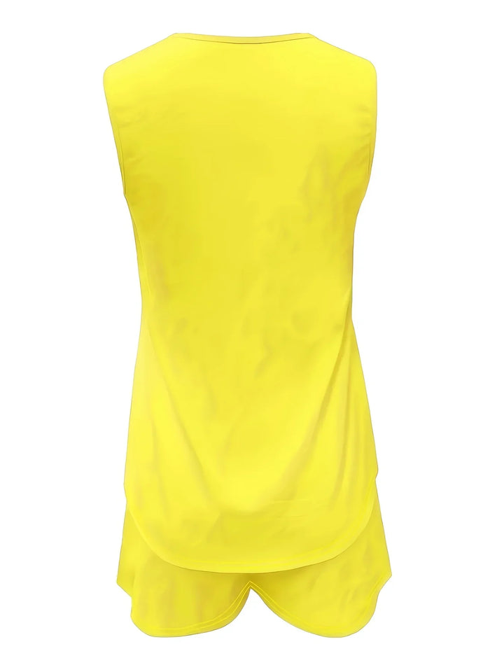 "Women's sleeveless romper with ring strap, pockets; elegant summer jumpsuit, lightweight fabric for chic, relaxed outings."