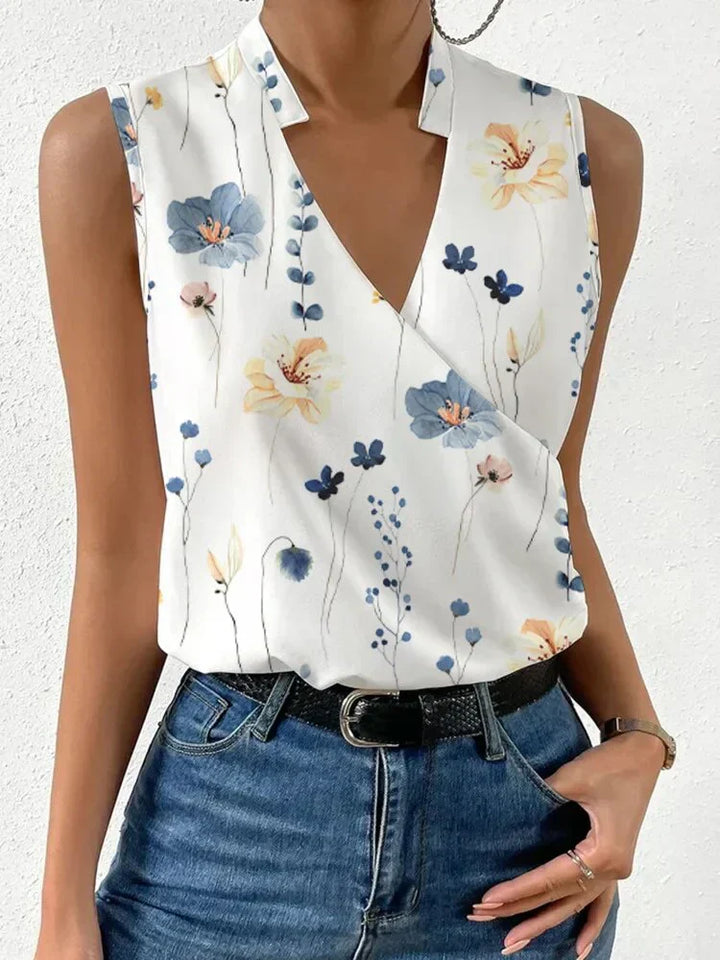 "Women's sleeveless summer blouse, white, chic and versatile design, perfect for casual or dressy occasions, breathable fabri