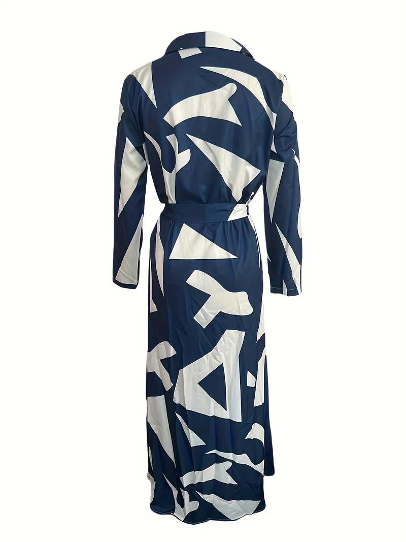 Women's striped maxi V-neck dress with tie waist, three-quarter sleeves, and button-down design for a stylish look.
