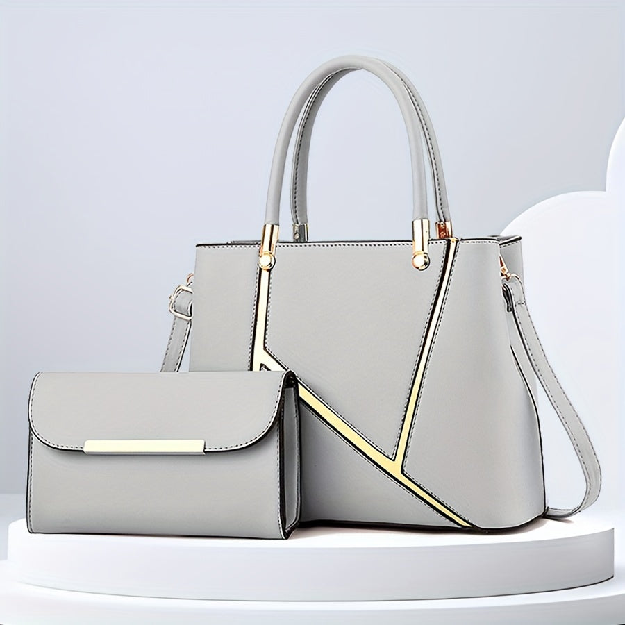 Women's stylish 2-piece handbag set: spacious tote & matching crossbody, sleek lines, polished finish, chic accessory.