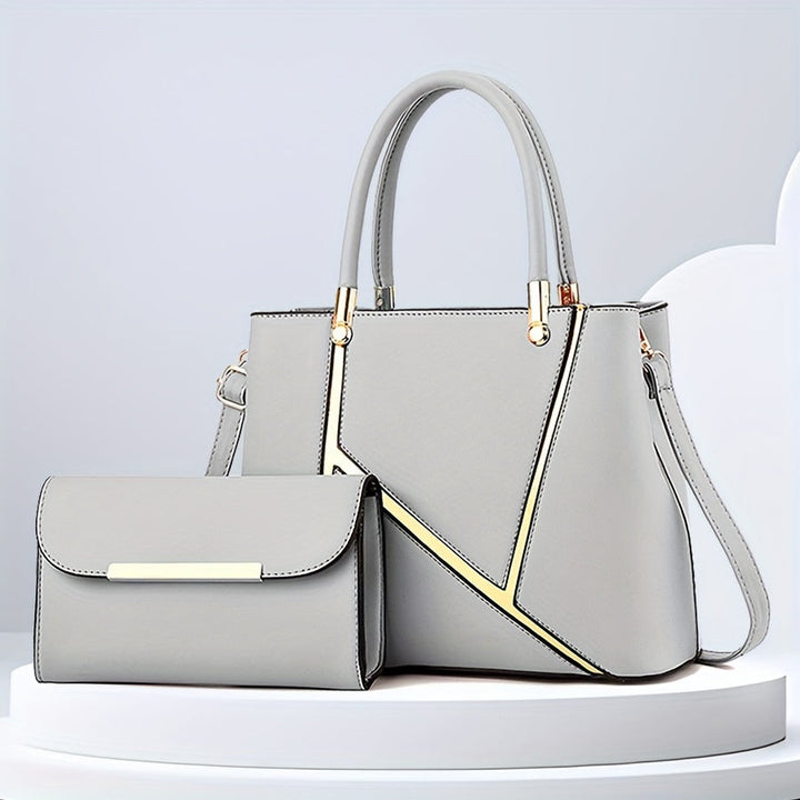 Women's stylish 2-piece handbag set: spacious tote & matching crossbody, sleek lines, polished finish, chic accessory.