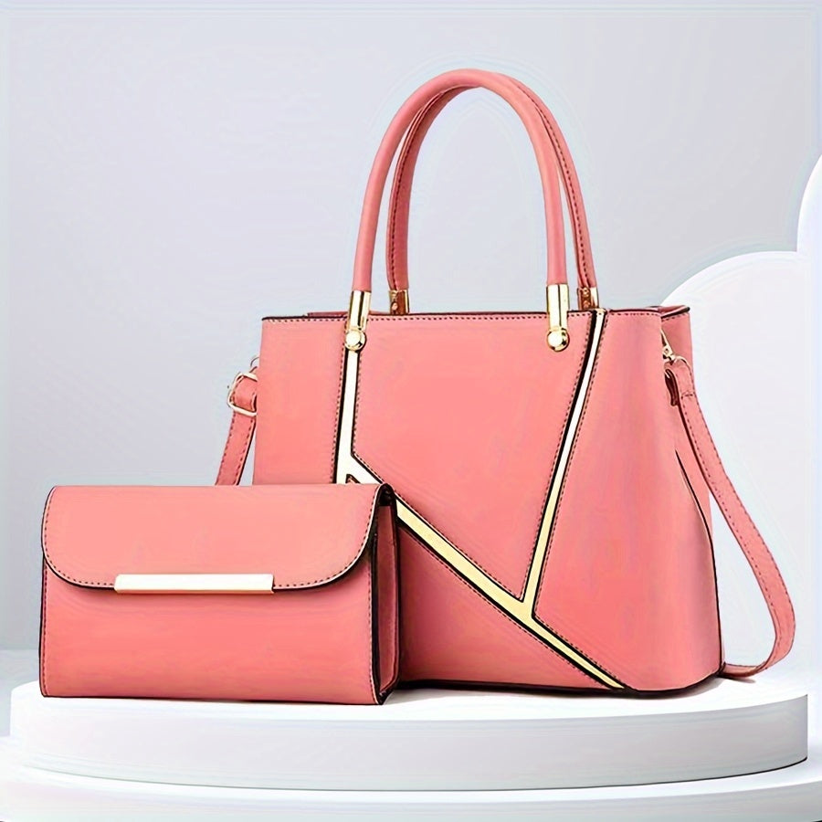 Women's stylish 2-piece handbag set: spacious tote & matching crossbody, sleek lines, polished finish, chic accessory.
