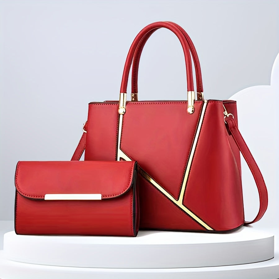 Women's stylish 2-piece handbag set: spacious tote & matching crossbody, sleek lines, polished finish, chic accessory.