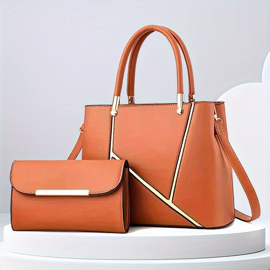 Women's stylish 2-piece handbag set: spacious tote & matching crossbody, sleek lines, polished finish, chic accessory.