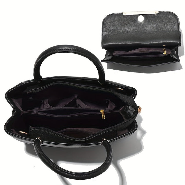 Women's stylish 2-piece handbag set: spacious tote & matching crossbody, sleek lines, polished finish, chic accessory.