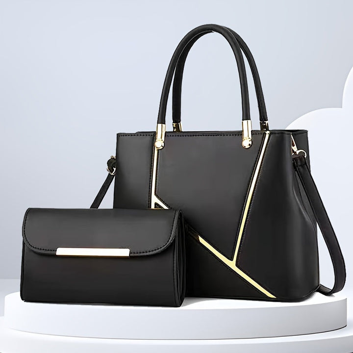 Women's stylish 2-piece handbag set: spacious tote & matching crossbody, sleek lines, polished finish, chic accessory.