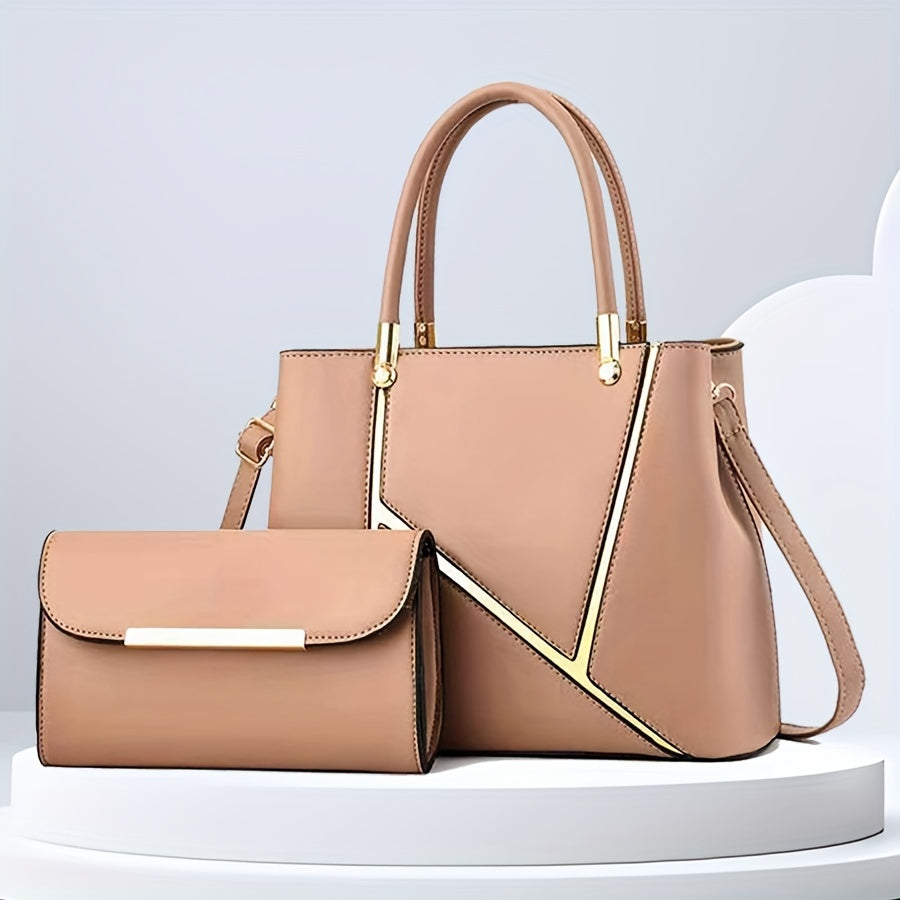 Women's stylish 2-piece handbag set: spacious tote & matching crossbody, sleek lines, polished finish, chic accessory.