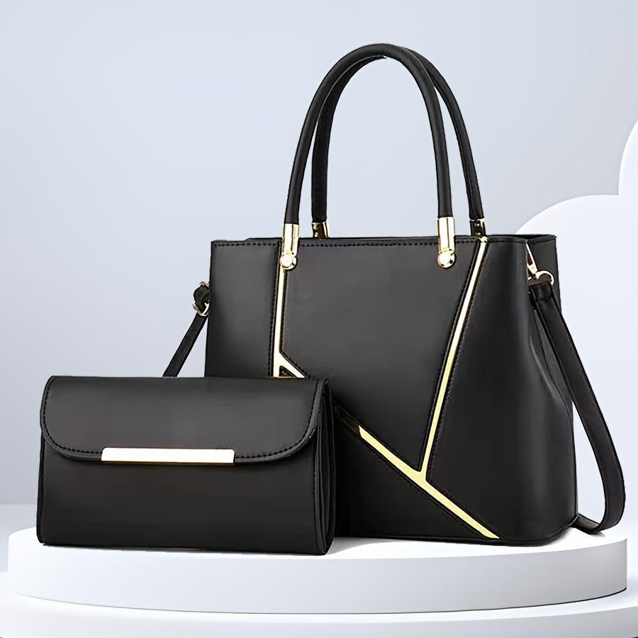 Women's stylish 2-piece handbag set: spacious tote & matching crossbody, sleek lines, polished finish, chic accessory.
