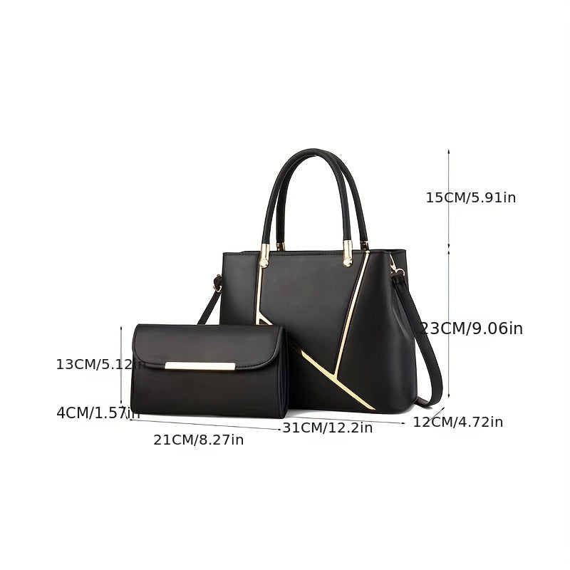 Women's stylish 2-piece handbag set: spacious tote & matching crossbody, sleek lines, polished finish, chic accessory.
