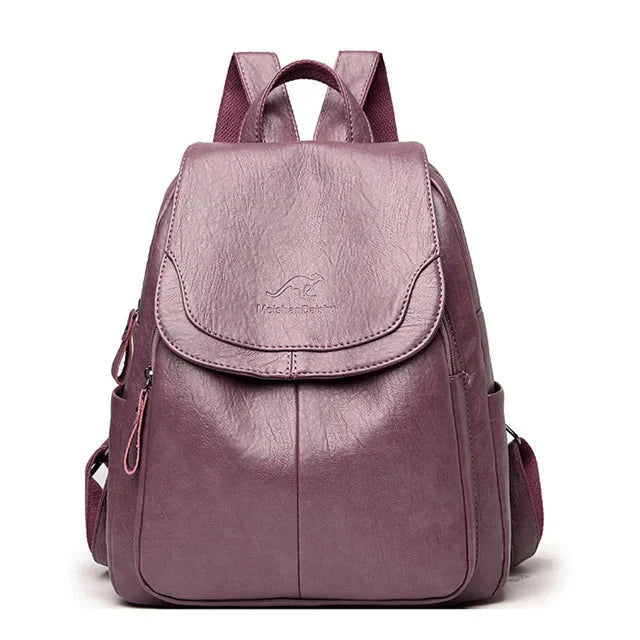 "Women's stylish durable leather backpack with adjustable straps, spacious interior, ideal for office, campus, or weekend use