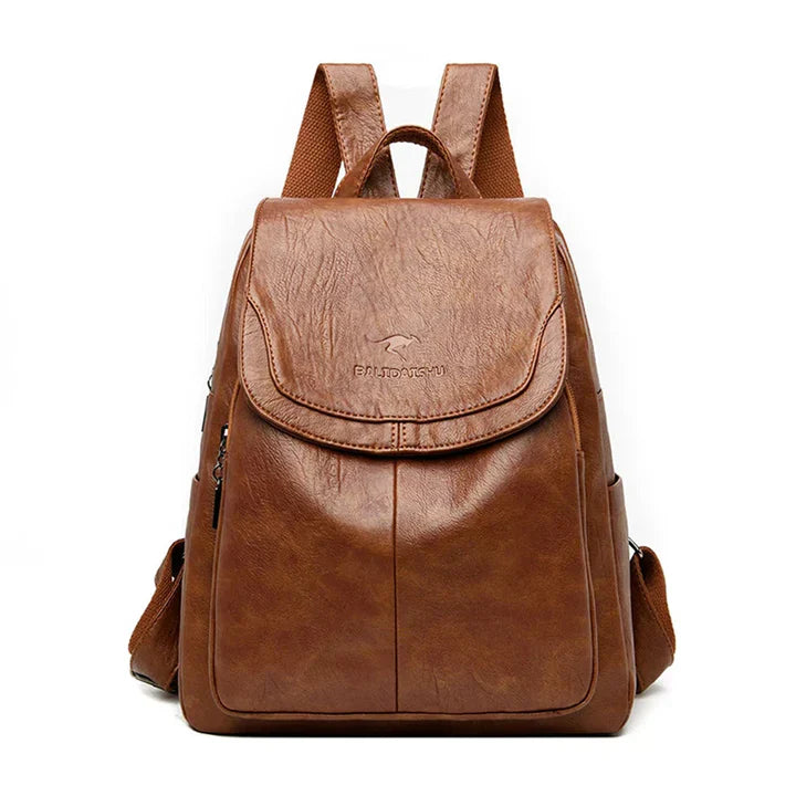 "Women's stylish durable leather backpack with adjustable straps, spacious interior, ideal for office, campus, or weekend use