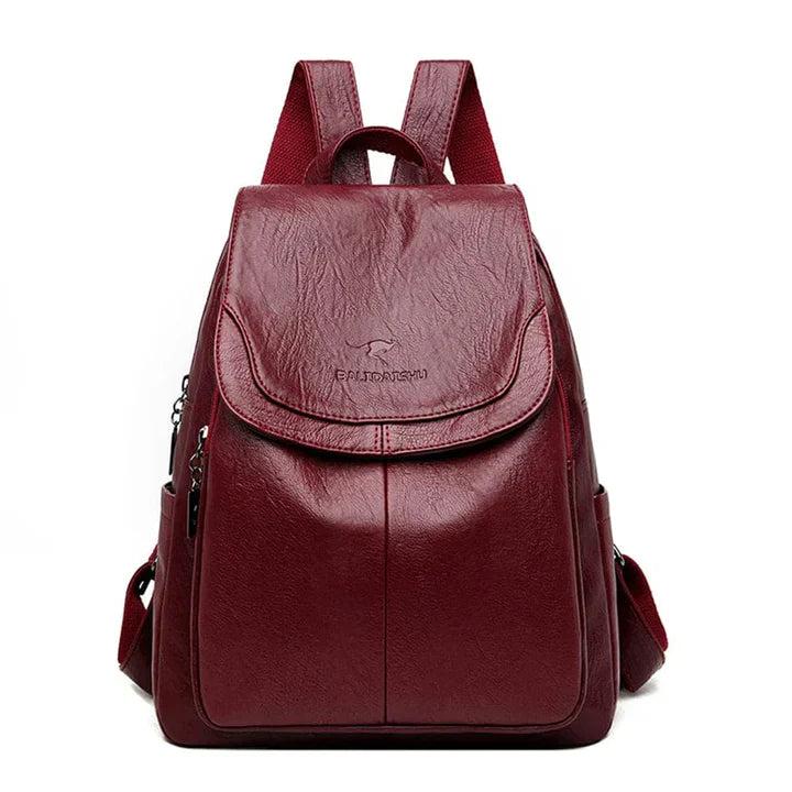 "Women's stylish durable leather backpack with adjustable straps, spacious interior, ideal for office, campus, or weekend use