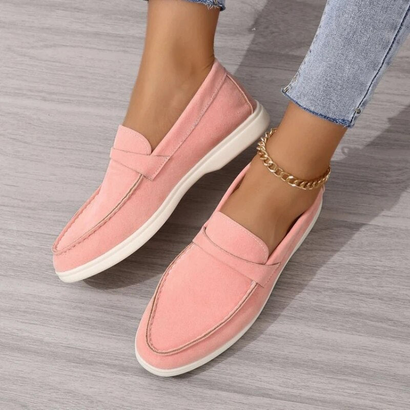 Women's suede slip-on loafers, classic design, sleek silhouette, perfect for casual and office wear, in soft suede.