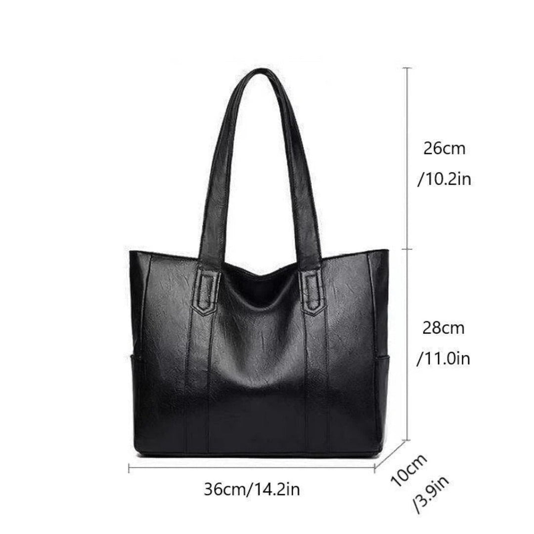 "Women's vintage leather shoulder bag, large capacity, sleek silhouette, elegant brown finish, perfect for daily use."