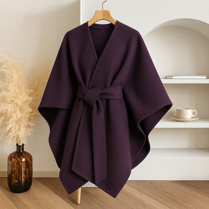 "Women's windproof poncho shawl coat with flowing silhouette in solid color, open front, perfect for fall and winter outfits.