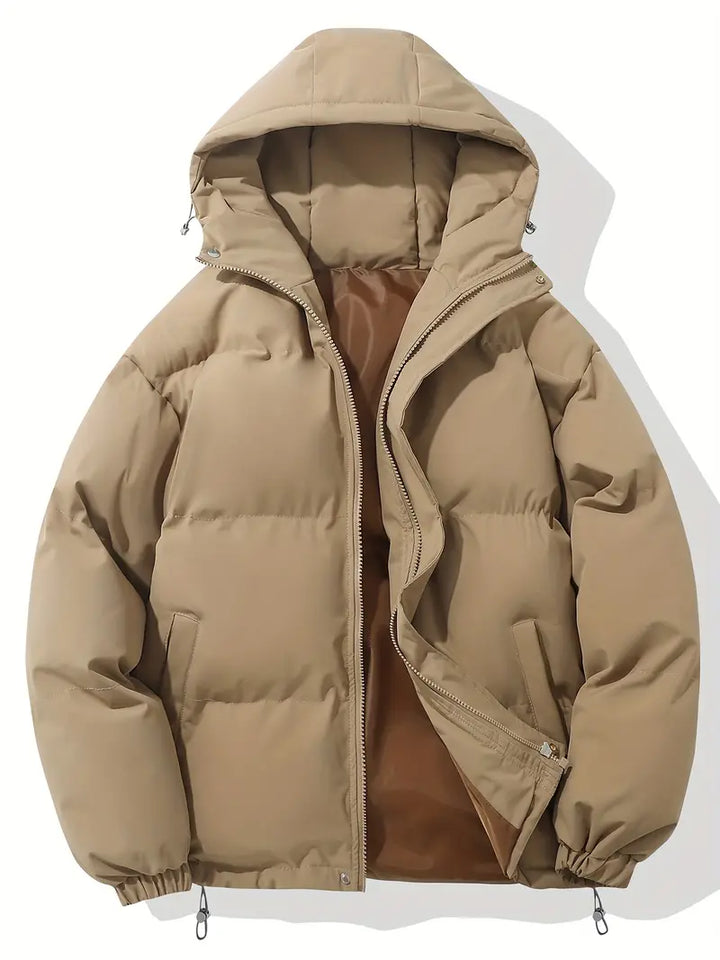 Women's winter jacket with hood, premium filling, timeless style, perfect for casual and formal, elegant classic look.