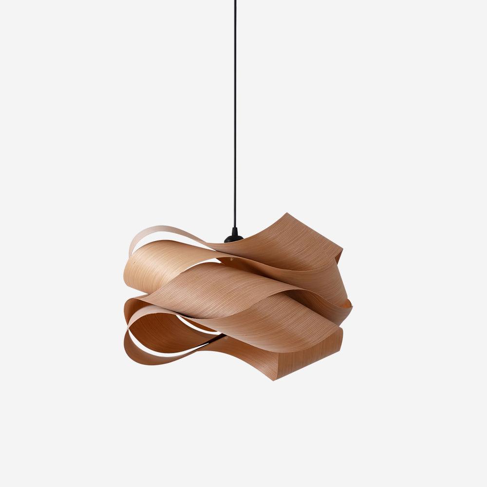 "Wood & Metal Link Pendant Light with natural wood grain and sleek metal finish, perfect for modern interiors and ambient glo