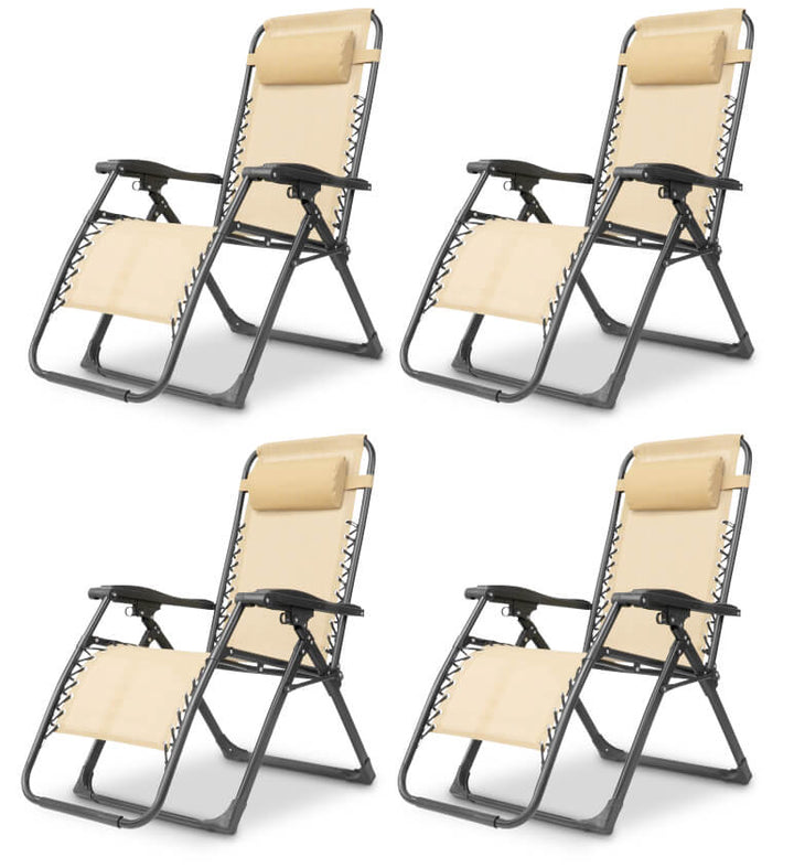 Zero gravity folding chair in black with adjustable headrest, ergonomic design, foldable for outdoor and indoor relaxation.