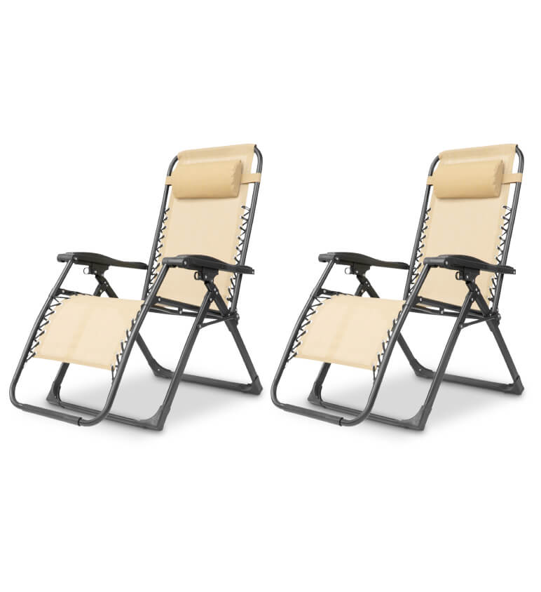 Zero gravity folding chair in black with adjustable headrest, ergonomic design, foldable for outdoor and indoor relaxation.